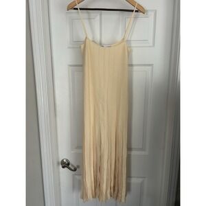 NEW Zara Pointelle Knit Maxi Slip Dress Size L Crochet Handkerchief Hem Boho